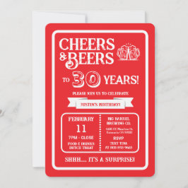 Invitación Brewery Surprise Cheers and Beers to 30 Years