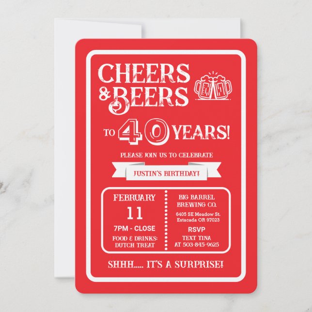Invitación Brewery Surprise Cheers and Beers to 40 Years (Anverso)