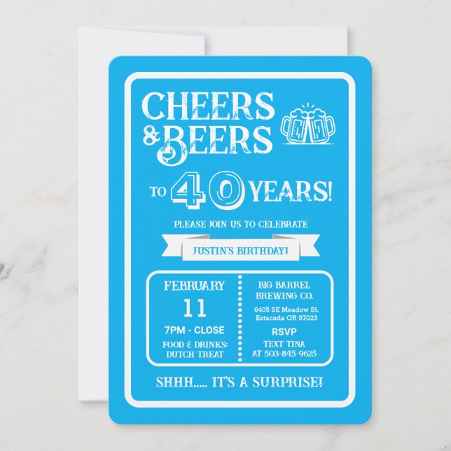 Invitación Brewery Surprise Cheers and Beers to 40 Years (Anverso)