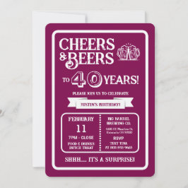 Invitación Brewery Surprise Cheers and Beers to 40 Years