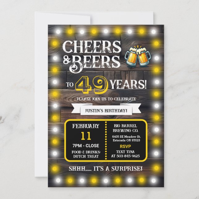 Invitación Brewery Surprise Cheers and Beers to 49 Years (Anverso)