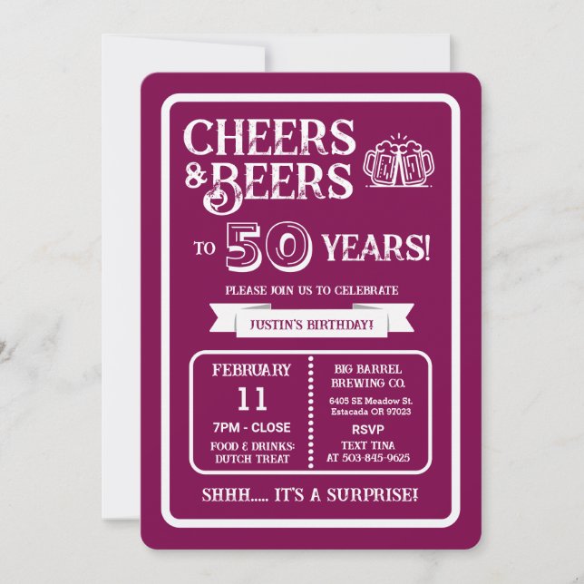 Invitación Brewery Surprise Cheers and Beers to 50 Years (Anverso)