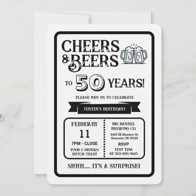 Invitación Brewery Surprise Cheers and Beers to 50 Years  (Anverso)