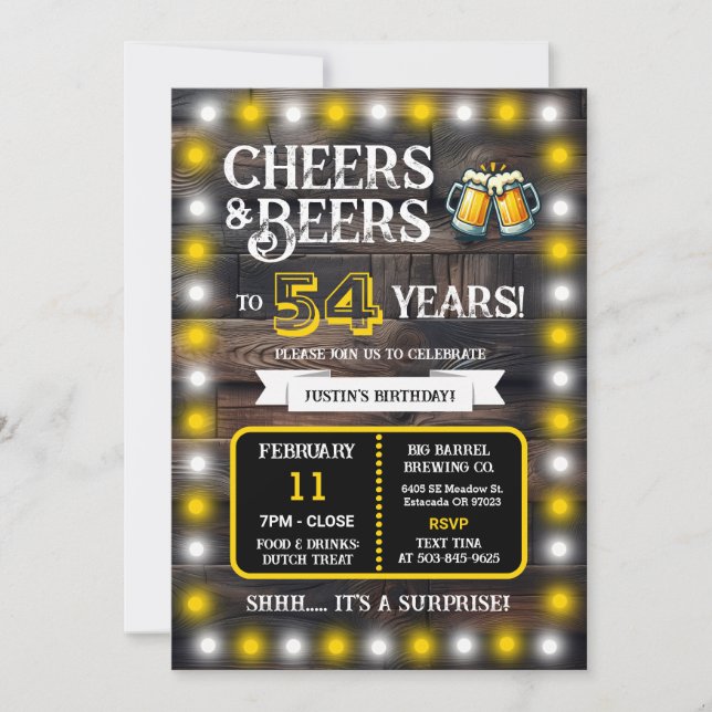Invitación Brewery Surprise Cheers and Beers to 54 Years (Anverso)