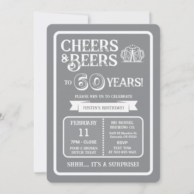 Invitación Brewery Surprise Cheers and Beers to 60 Years (Anverso)