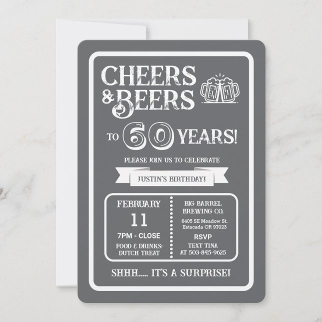 Invitación Brewery Surprise Cheers and Beers to 60 Years (Anverso)
