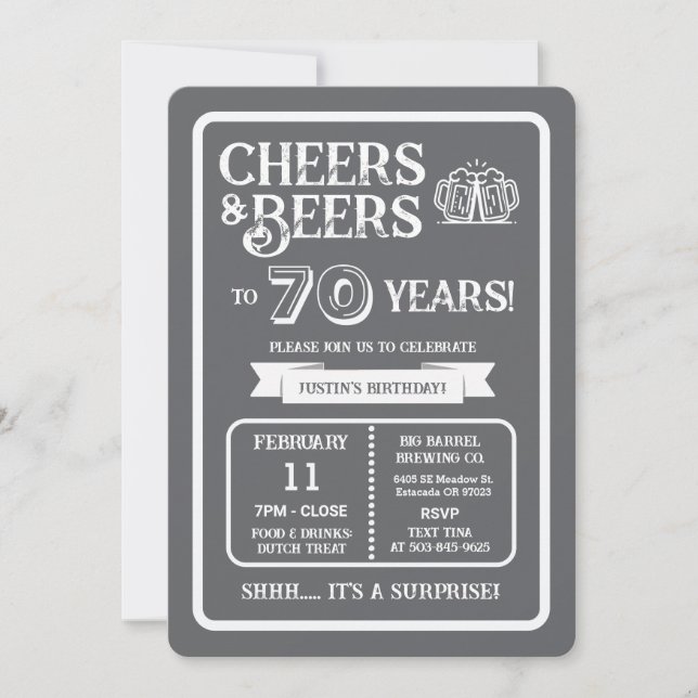 Invitación Brewery Surprise Cheers and Beers to 70 Years  (Anverso)