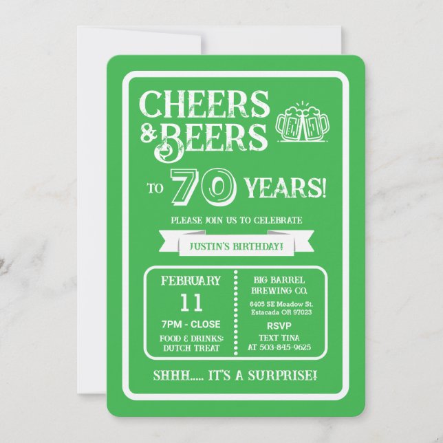 Invitación Brewery Surprise Cheers and Beers to 70 Years (Anverso)