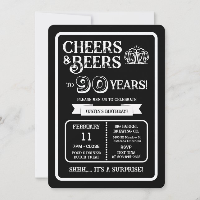 Invitación Brewery Surprise Cheers and Beers to 90 Years (Anverso)