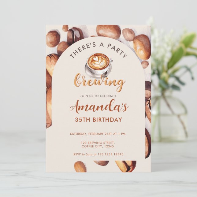 Invitación Brewing Coffee Bean Any Age Birthday (Anverso de pie)