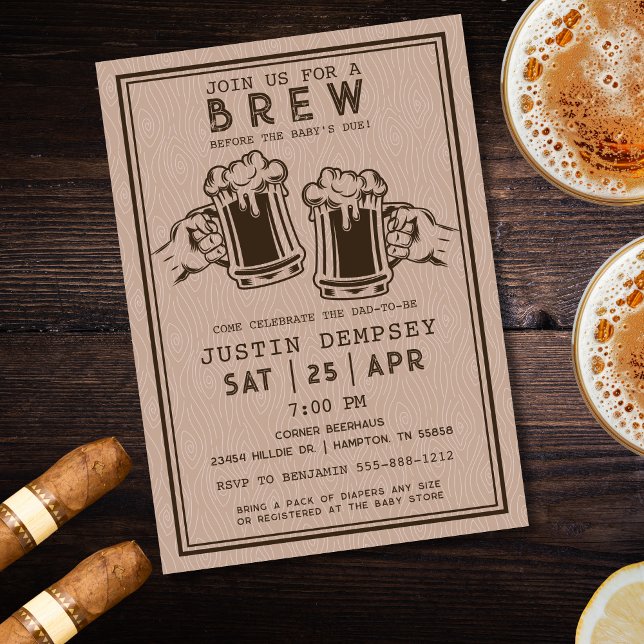 Invitación Brews Before the Baby's Due Men's Diaper Party  (Brews Before the Baby's Due Men's Diaper Party Invitation)