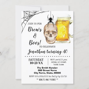 Invitación Brews & Boos Halloween Cerveza al cráneo de cumple