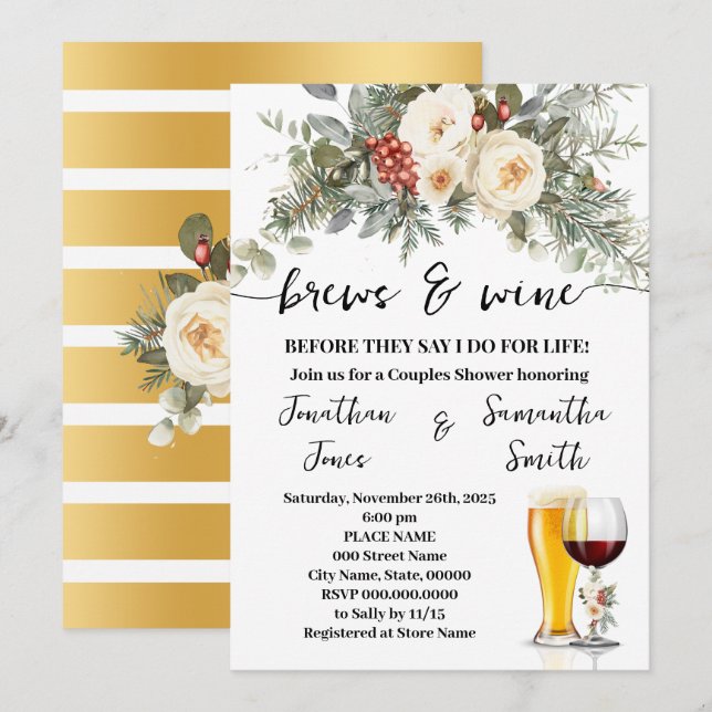 Invitación Brews & Wine Before I do Winter Couples Shower (Anverso / Reverso)