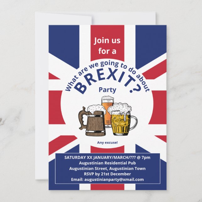 Invitación BREXIT Unión Jack Gran Bretaña Diversión Fiesta (Anverso)