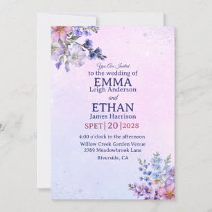 Invitación brezo pervinca ciruela lavanda azul Boda