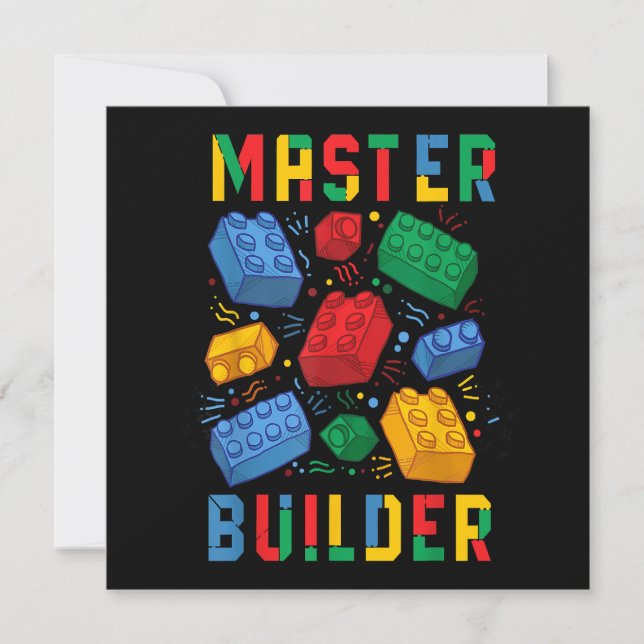 Invitación Brick Builder Funny Blocks Building Master Builder (Anverso)