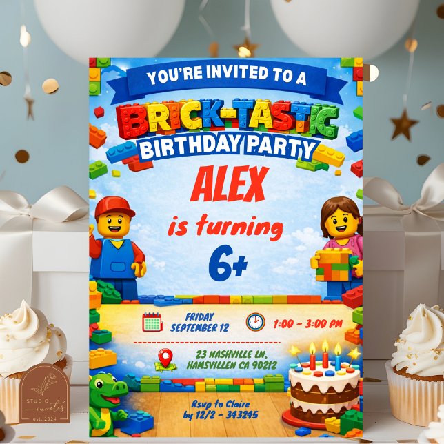 Invitación Bricks Colorful Boy Birthday Party Invitation (Subido por el creador)