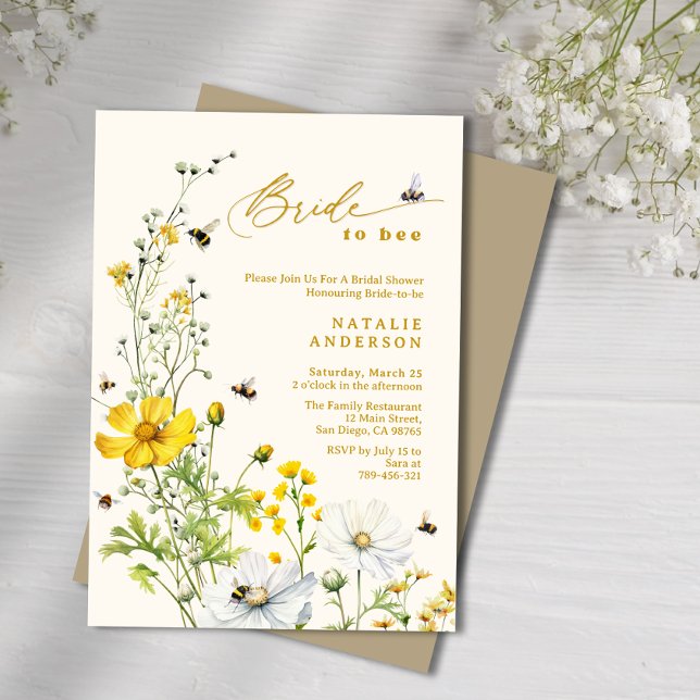 Invitación Brida a Bee Garden Flores Silvestres Ducha de novi (Bride to Bee Garden Wildflowers Bridal Shower Invitation)