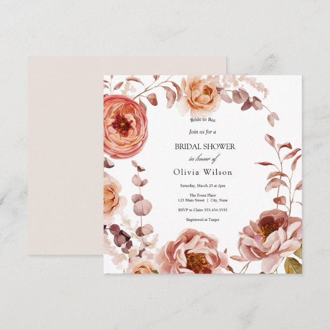 Invitación Brida a la ducha de flores silvestres de Bee Laven (Anverso / Reverso)