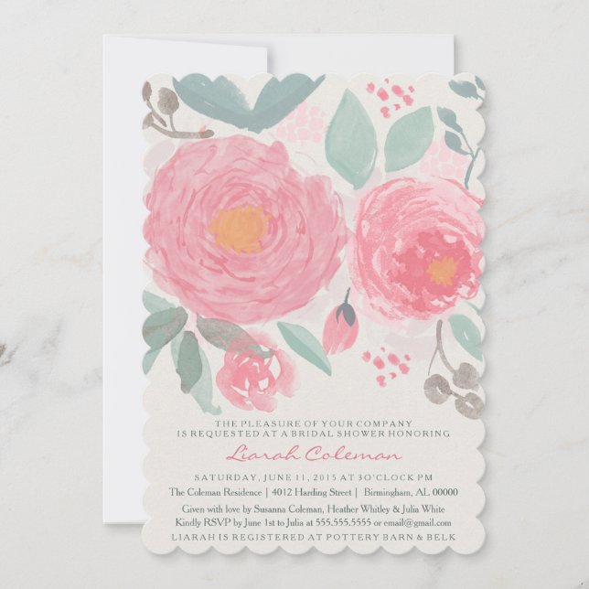 Invitación Brida acuarela pintada a mano o ducha de bebé (Anverso)