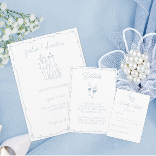 Invitación Brida azul claro y Boda de Groom