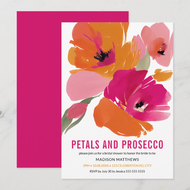 Invitación Brida floral abstrata de Petales y Prosecco (Anverso / Reverso)