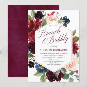 Invitación Brida floral de la marina borgoña rubia brunch