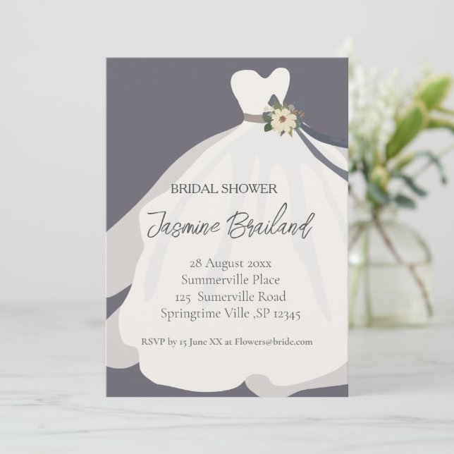 Invitación  Brida floral simple con ducha de novia  (Anverso de pie)