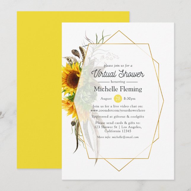 Invitación Brida virtual giratoria geométrica de girasol o Ba (Anverso / Reverso)