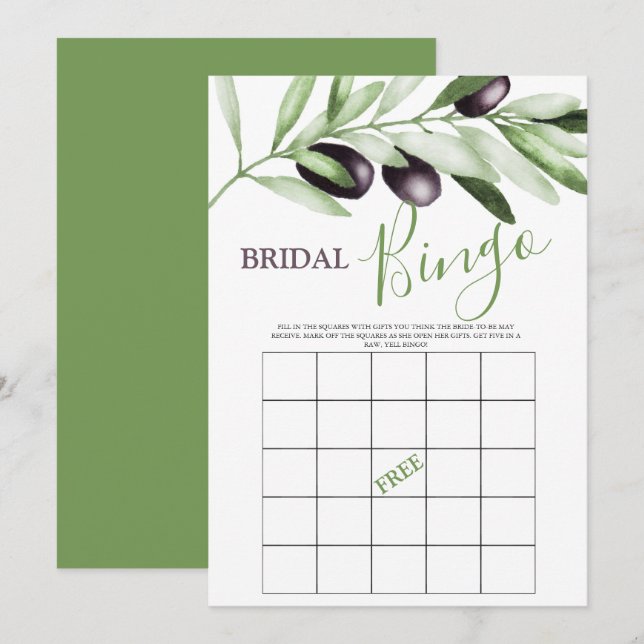 Invitación Bridal Bingo Olive Brands Bridal Shower Game (Anverso / Reverso)