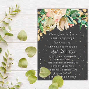 Invitación Bridal Birday Flowday Gold Mint White Watercolor