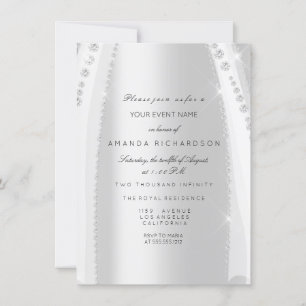 Invitación Bridal Blanco Vestido Chispa Rosa Diamante Gris Pl