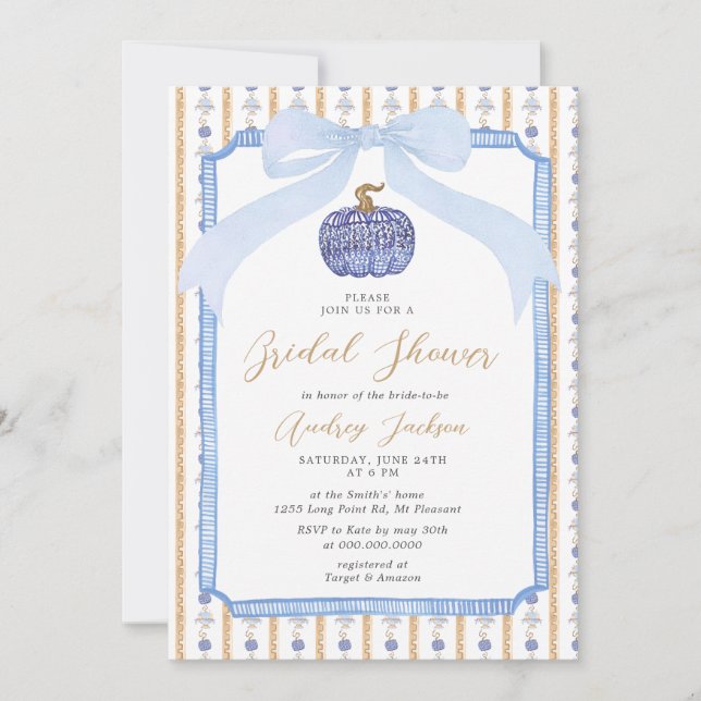 Invitación Bridal Bridal de la Chinoiserie azul Grandmillenni (Anverso)