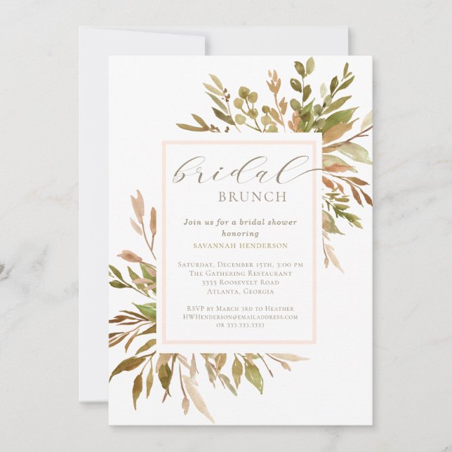 Invitación Bridal Brunch Botánica Greenery Bridal Shower (Anverso)