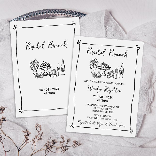 Invitación Bridal Brunch Bridal Bridal Bridal Bridal Bridal S (Whimsical Black Hand Drawn Bridal brunch Bridal Shower Invitation, Quirky Trendy Bridal Shower )