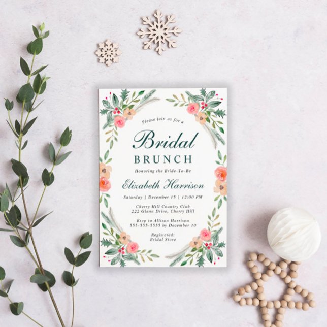 Invitación Bridal Brunch Christmas Floral Watercolor (Subido por el creador)
