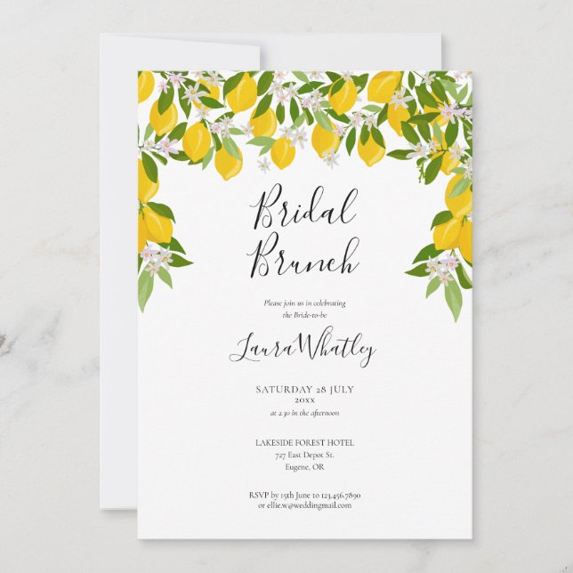 Invitación Bridal Brunch Lemons Greenery Shower Bridal (Anverso)