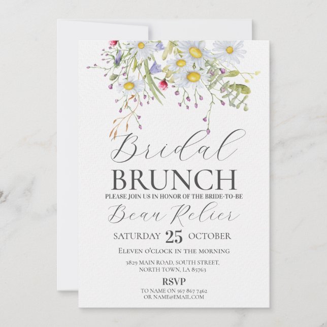Invitación Bridal Brunch Wildflowers Daisy Elegantes Flores (Anverso)