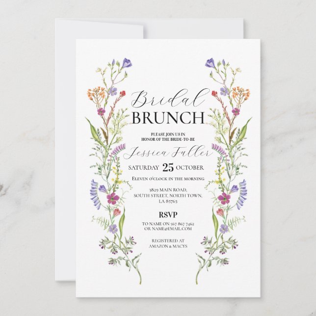 Invitación Bridal Brunch Wildflowers Floral Ditsy (Anverso)