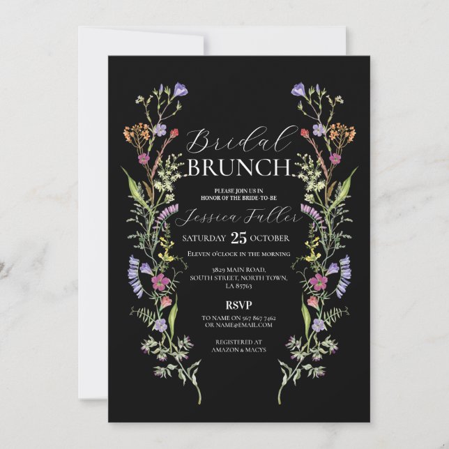 Invitación Bridal Brunch Wildflowers Floral Ditsy Dark (Anverso)