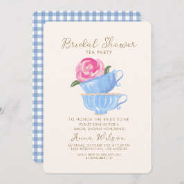INVITACIÓN BRIDAL DUCHA FIESTA DE TÉ FLORES AZUL ROSA