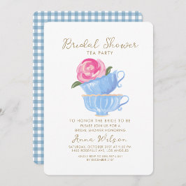 INVITACIÓN BRIDAL DUCHA FIESTA DE TÉ FLORES AZUL ROSA