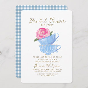 INVITACIÓN BRIDAL DUCHA FIESTA DE TÉ FLORES AZUL ROSA