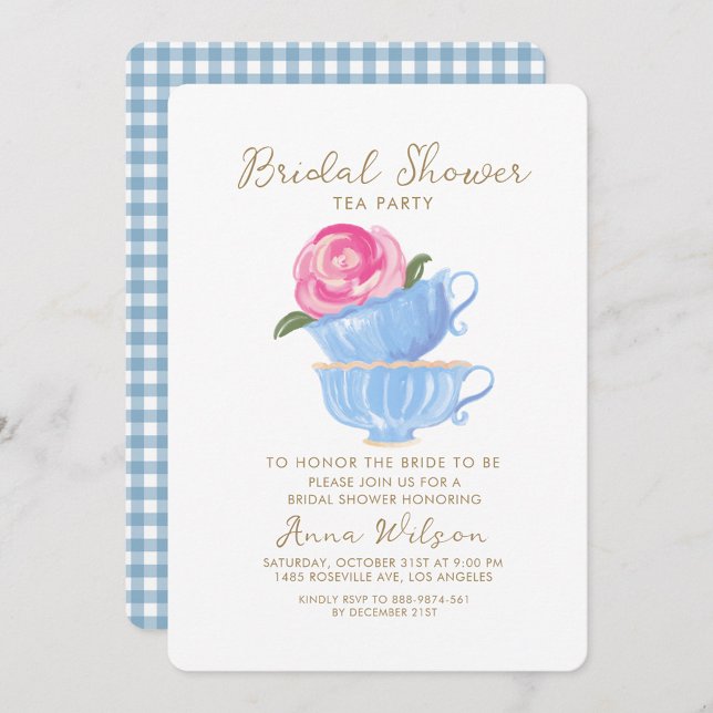INVITACIÓN BRIDAL DUCHA FIESTA DE TÉ FLORES AZUL ROSA (Subido por el creador)