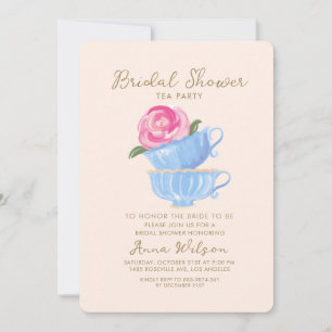 INVITACIÓN BRIDAL DUCHA FIESTA DE TÉ FLORES AZUL ROSA