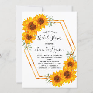Invitación Bridal Ducha girasoles dorados geométrico elegante