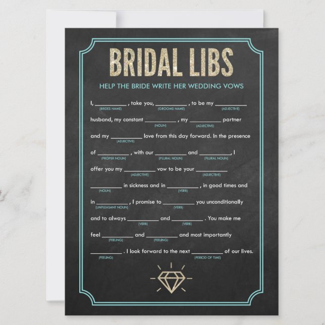 Invitación Bridal Libs Bachelorette Party Game Card (azul) (Anverso)