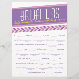 Invitación Bridal Libs Bachelorette Party Game Card (púrpura)