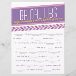 Invitación Bridal Libs Bachelorette Party Game Card (púrpura)