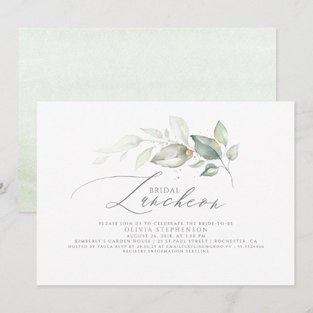 Invitación Bridal Luncheon Elegante Verdor Ducha Nupcial (Anverso / Reverso)